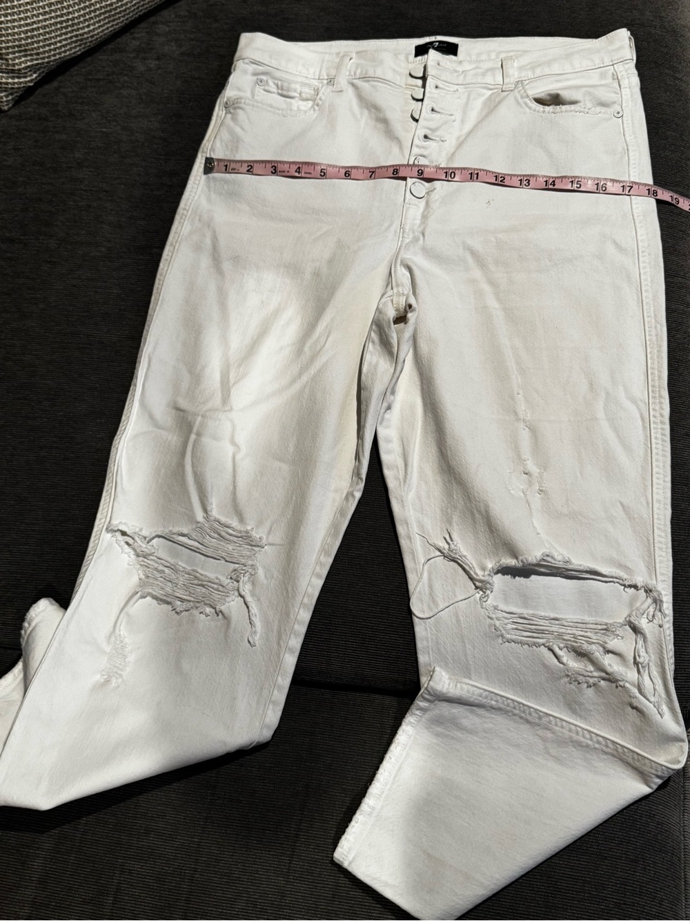7 For All Mankind White Distressed Straight Leg Jeans